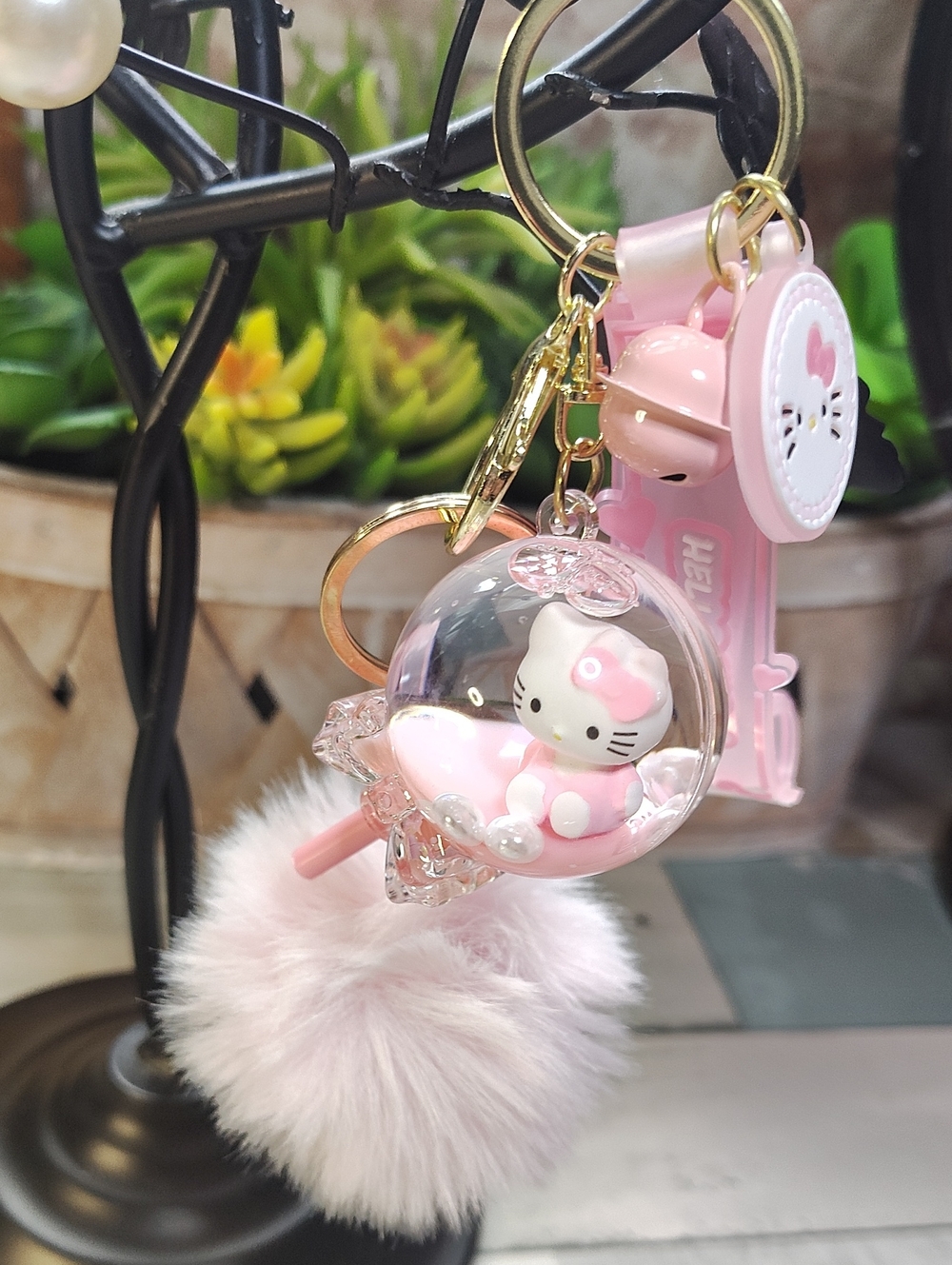 🩷🍭Hello Kitty Pink Lollipop Globe Keychain with Pom Pom And Wristlet